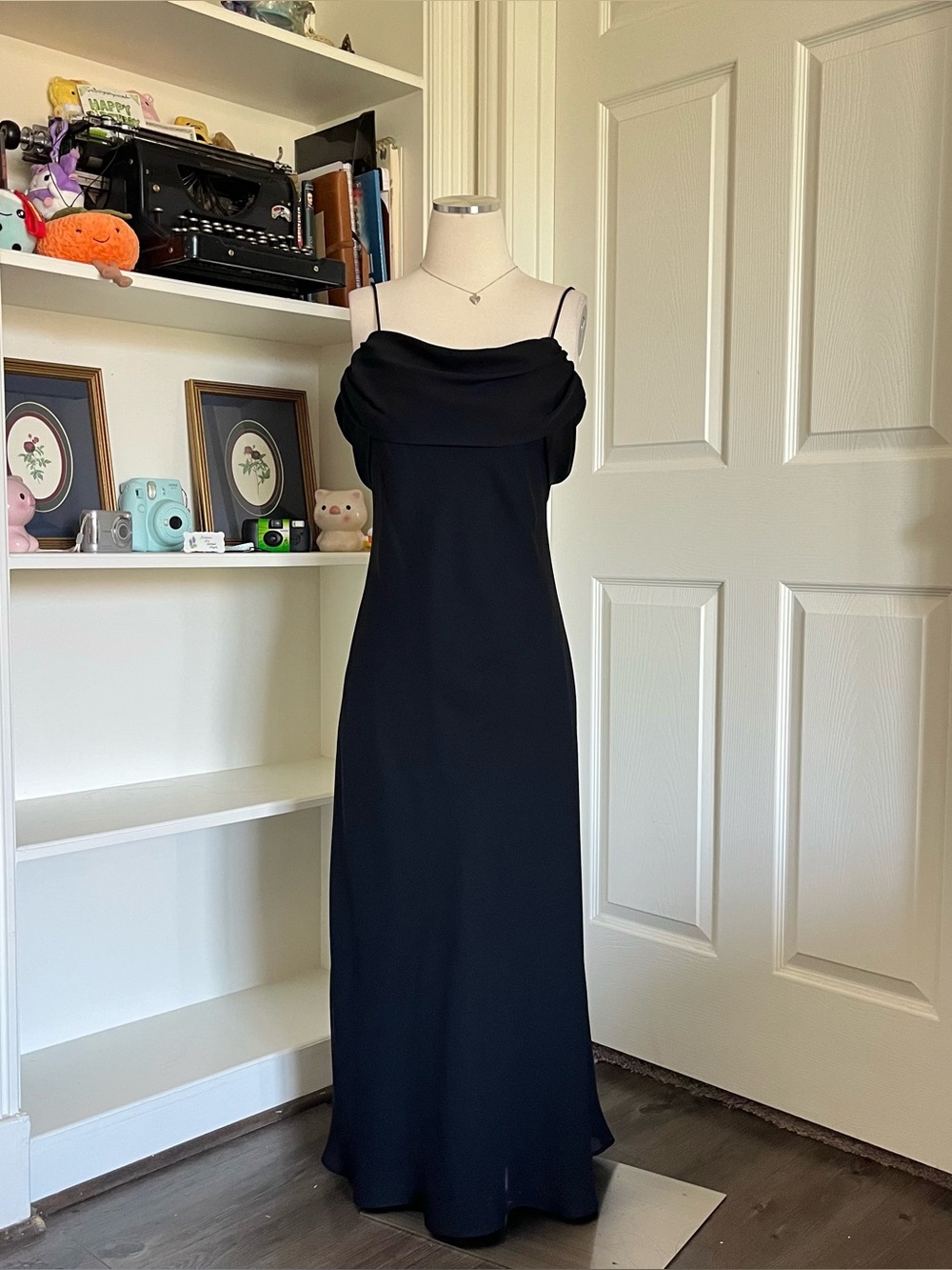 Betsy & Adam Black Cowl Neck Spaghetti Strap Maxi Dress